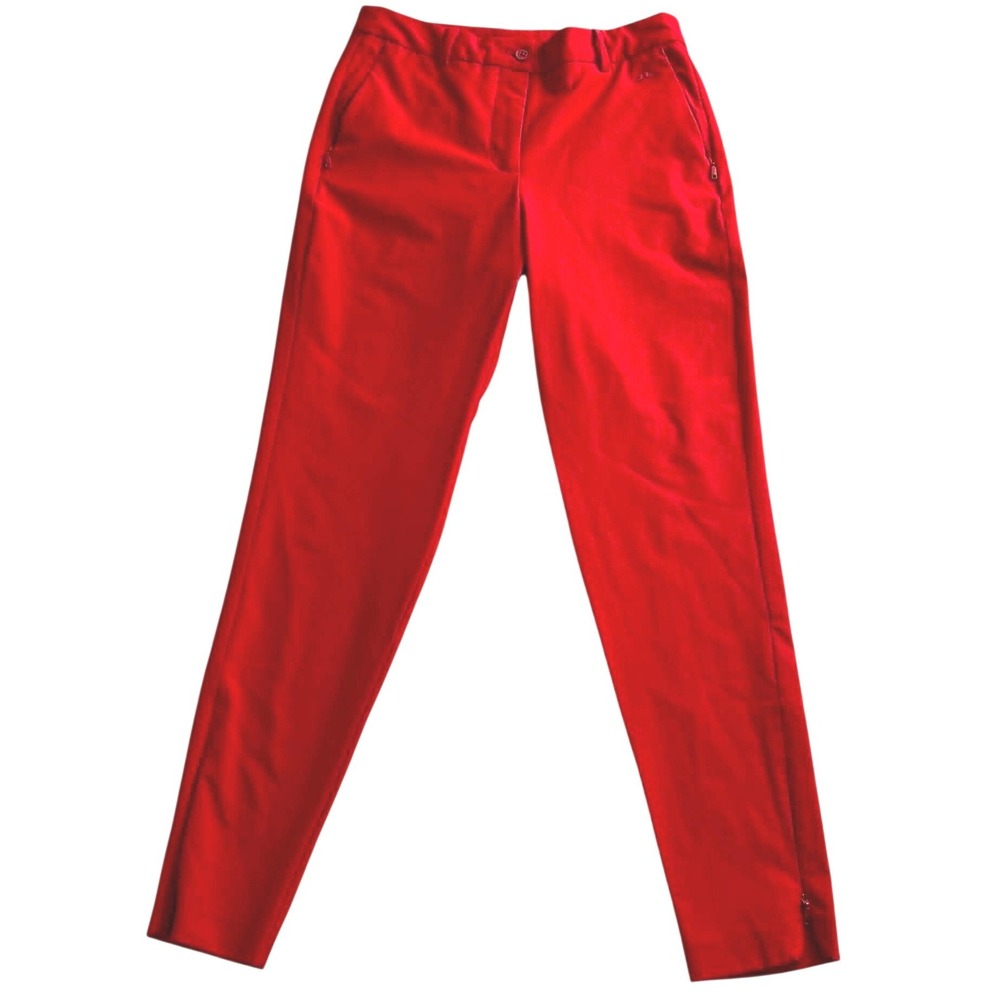 J.Lindeberg Pia Golf Pants Red Slim Fit Tapered Ankle Zip Trousers Size 25